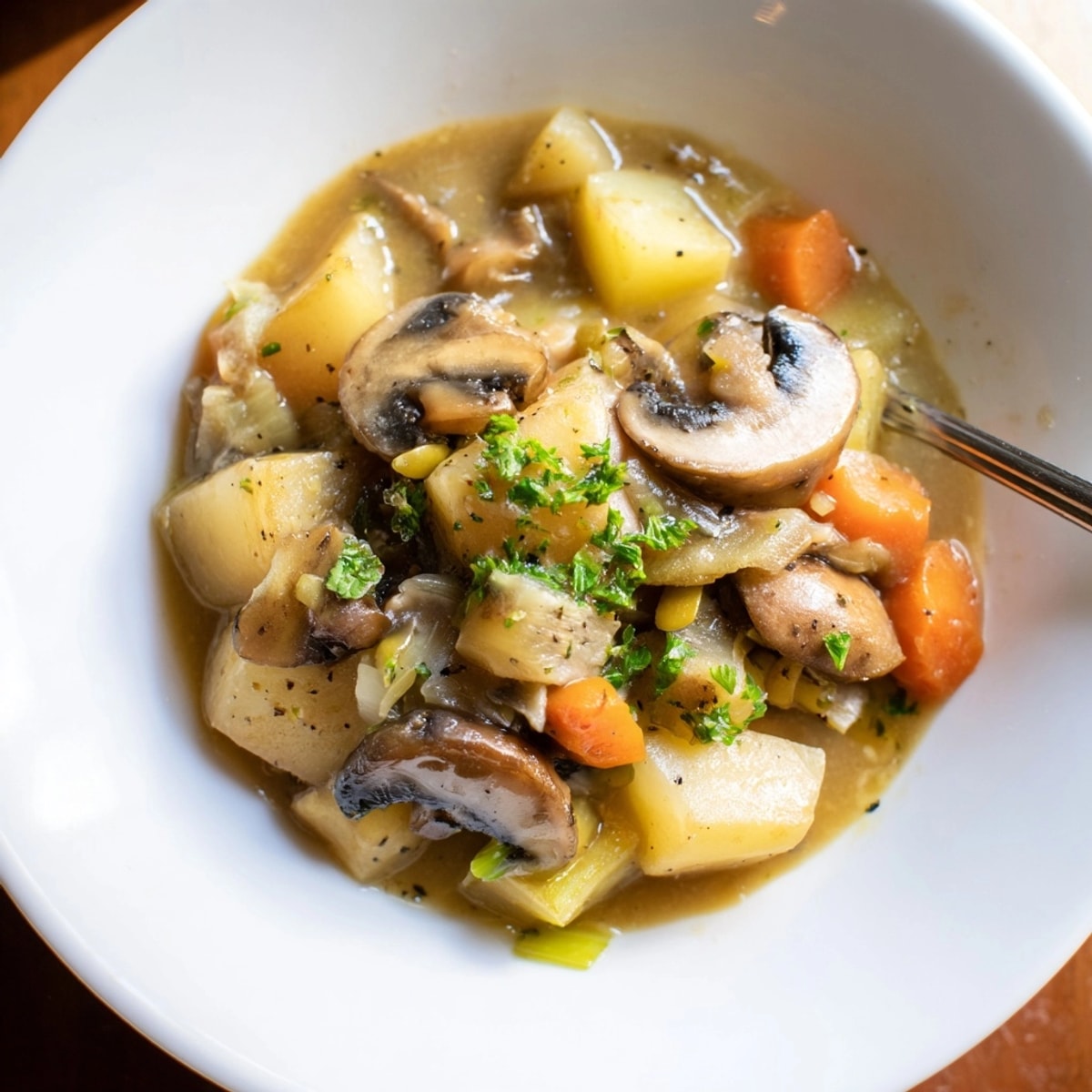 Hausgemachtes, reichhaltiges Make-Ahead Bavarian Mushroom Stew, perfekt für gemütliche Mahlzeiten mit knusprigem Brot.