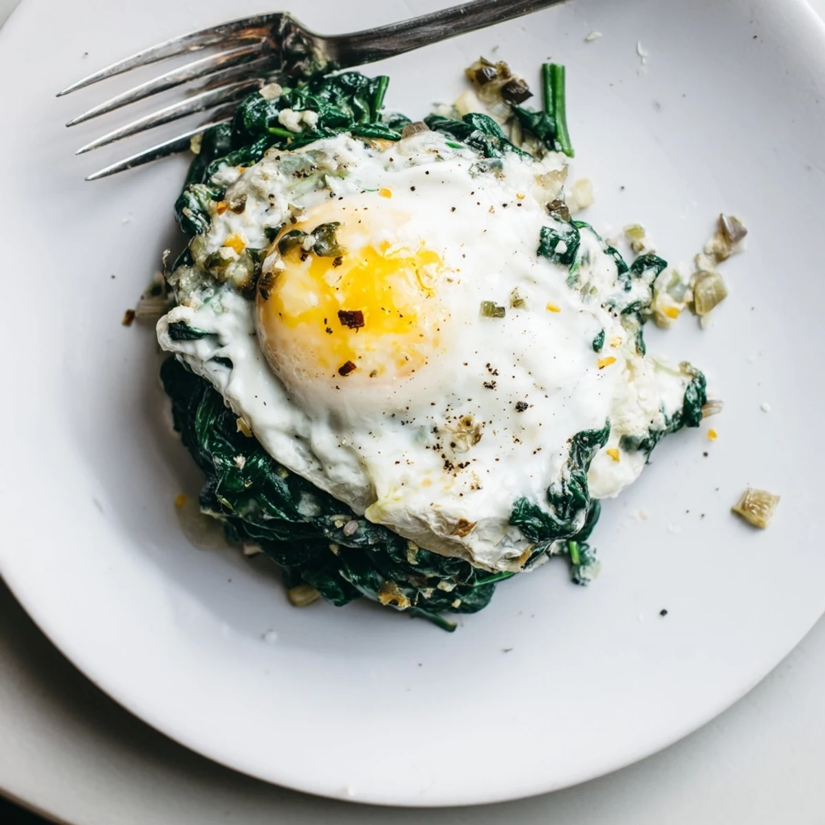 Cremiger Spinat mit Spiegelei, garlicky Spinatsauce und perfekt gebratenem Ei.  
