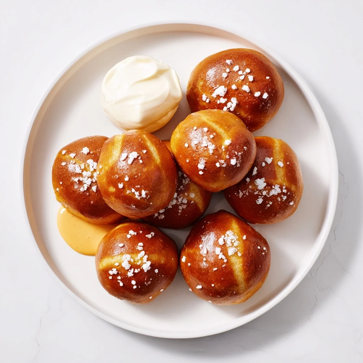 Warm, golden Mini Pretzel Bites with creamy beer cheese sauce, a savory appetizer to share.