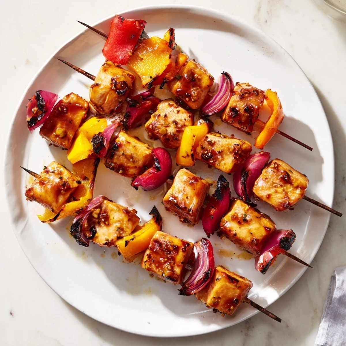 Festive Glühwein-Marinated Chicken Skewers, a German-inspired grilled dish with vibrant veggies.