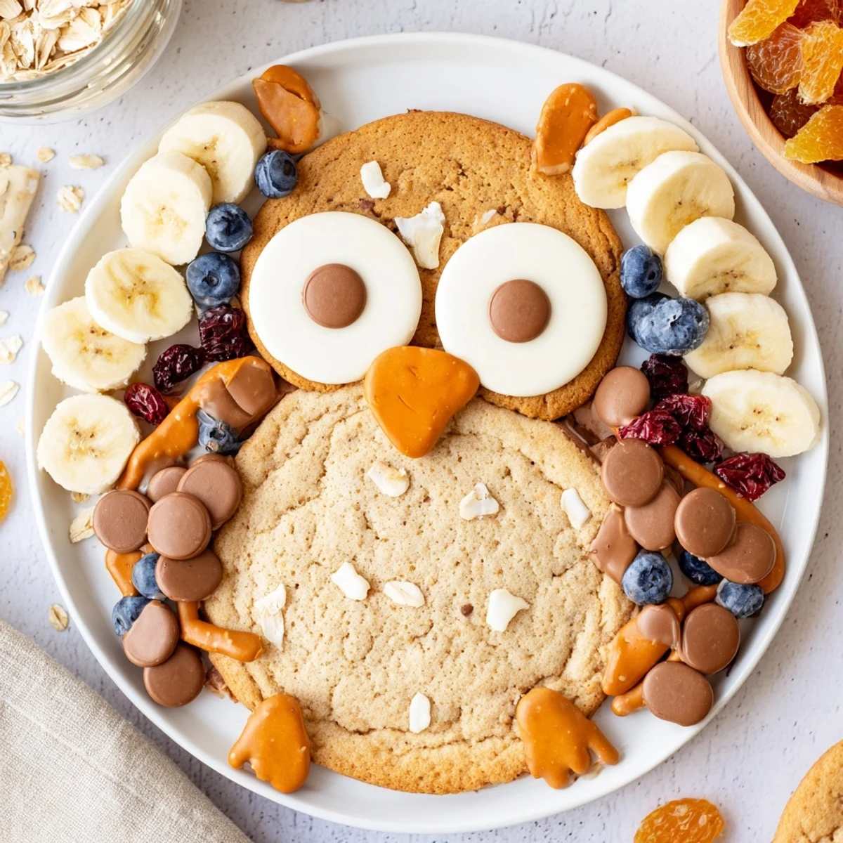 This Owl Hooting Dessert Board shows a party-perfect arrangement of sweet snacks and colorful berries.