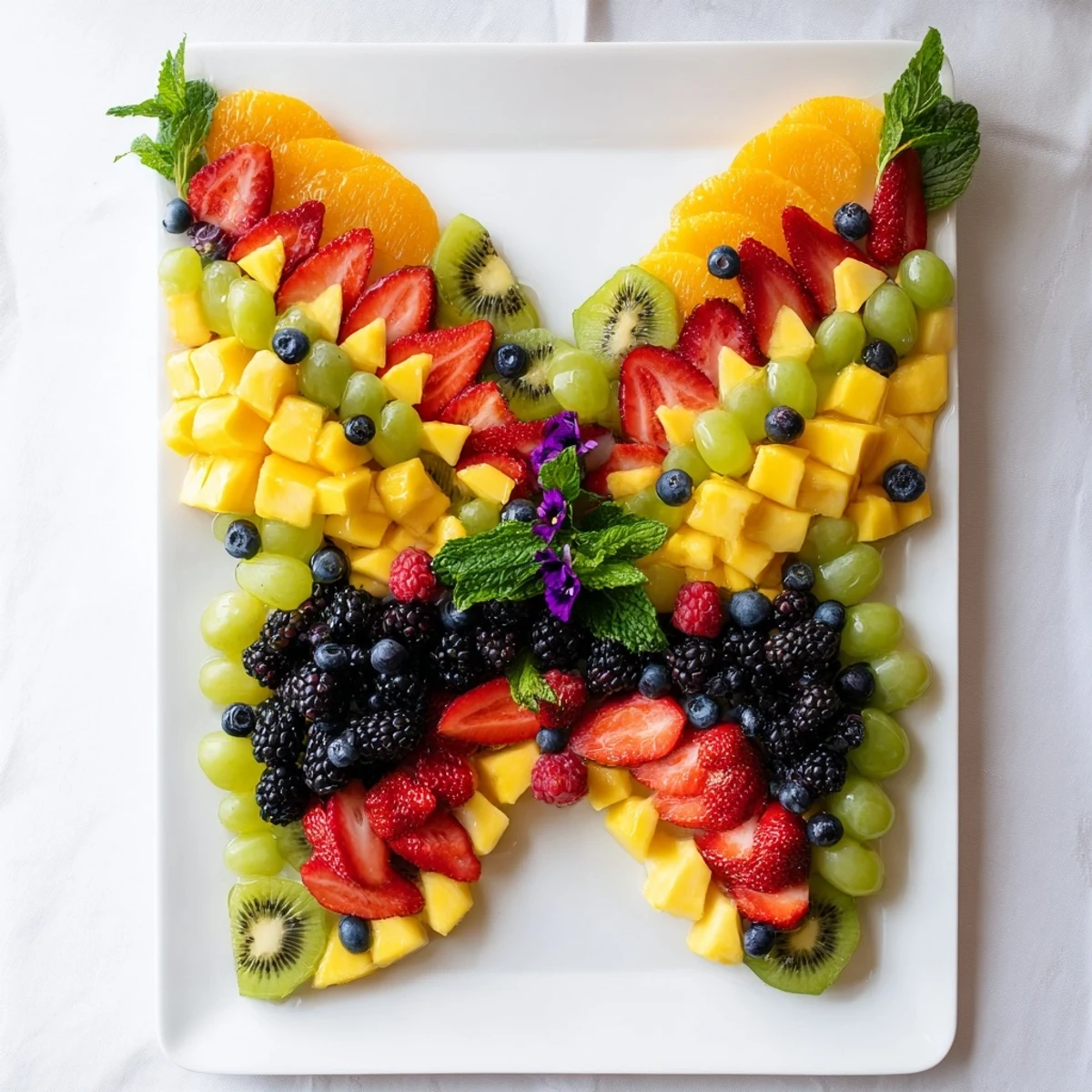 Butterfly Bloom Fruit Board, a colorful and artistic arrangement of fresh fruit, ready to enjoy.