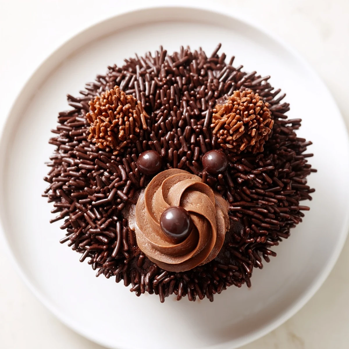Chocolate sprinkles cover a Hedgehog Cupcake Tower, a delightful dessert perfect for kids' parties.