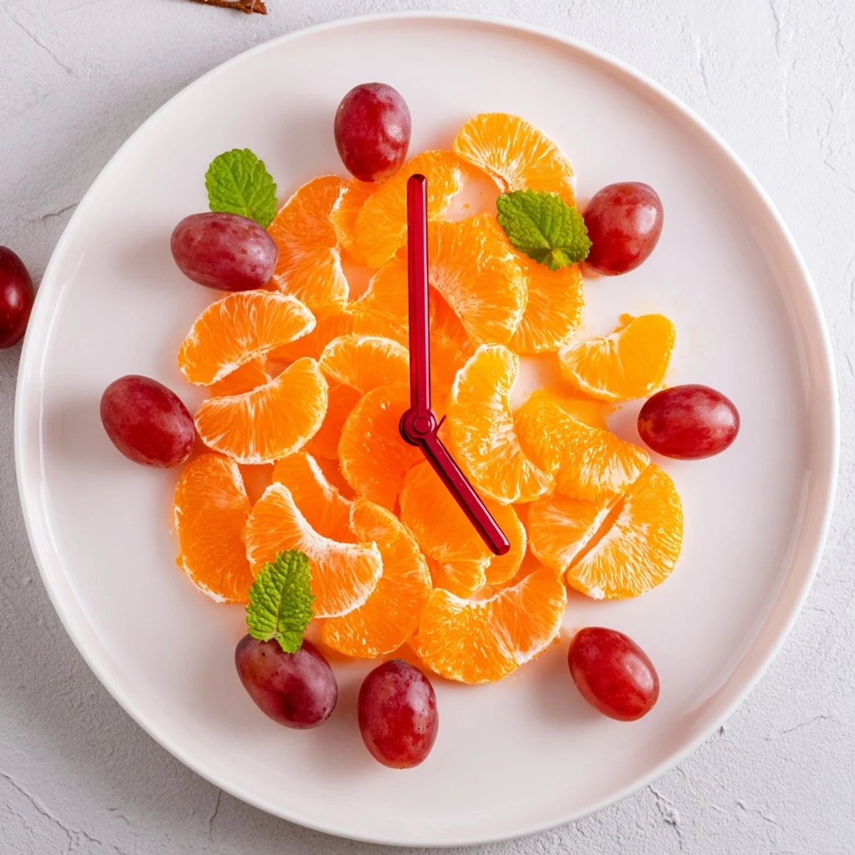 Vibrant arrangement: a Grape and Orange Slice Clock Face for a simple, healthy snack, ideal for children and gatherings.
