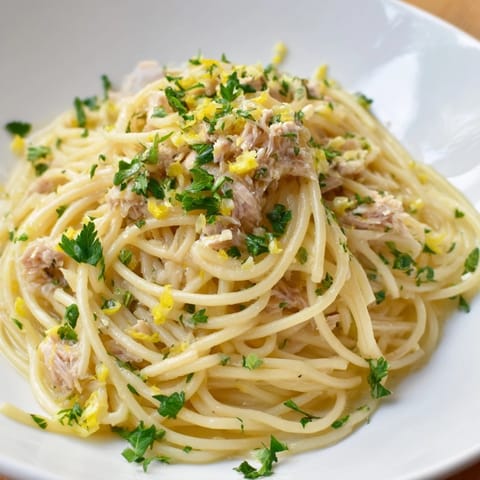 Lemon Knoblauch Thunfisch Spaghetti