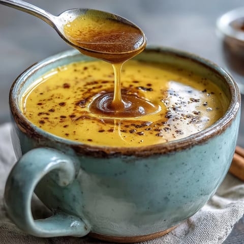 Homemade Turmeric and Ginger Golden Milk served warm with a honey drizzle and gentle spices.