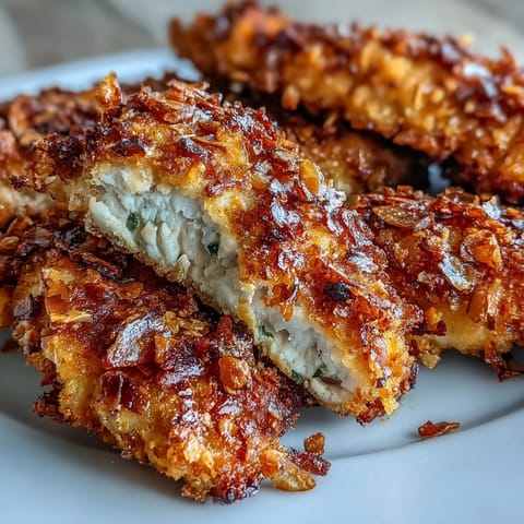 Saftige Hähnchenstreifen in knusprigem Parmesan-Mandel-Überzug, serviert mit erfrischendem Ranch-Krautsalat.  
