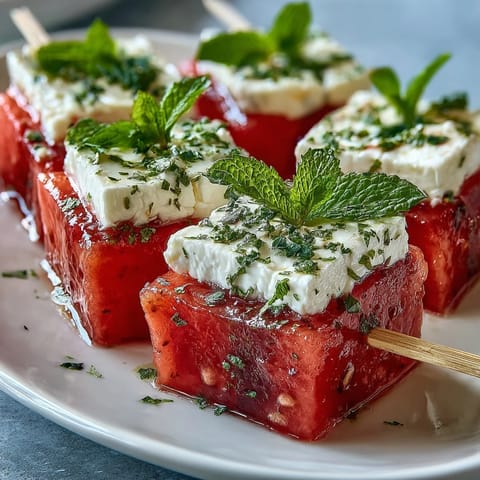 Watermelon Feta Mint Skewers