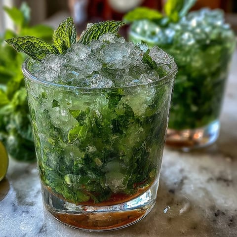 1. Kentucky Derby Mini Mint Julep Mocktails mit zerstoßenem Eis und frischer Minze, perfekt für alkoholfreie Derby Day-Feiern.