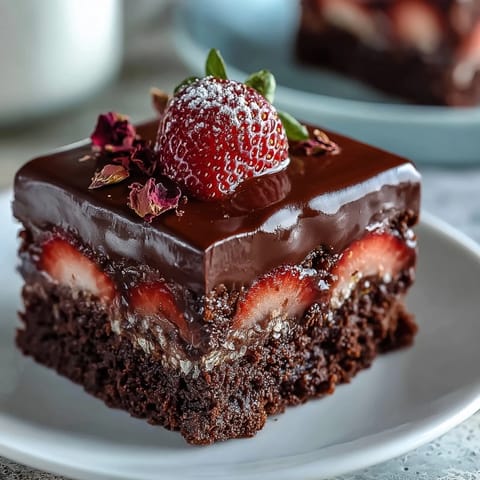 Schokoladen-Bark mit Dubai-Schokolade und Erdbeeren – Eine visuelle Köstlichkeit mit cremiger weißer und dunkler Schokolade, belegt mit frischen Erdbeeren, Pistazien und essbaren Rosenblättern.