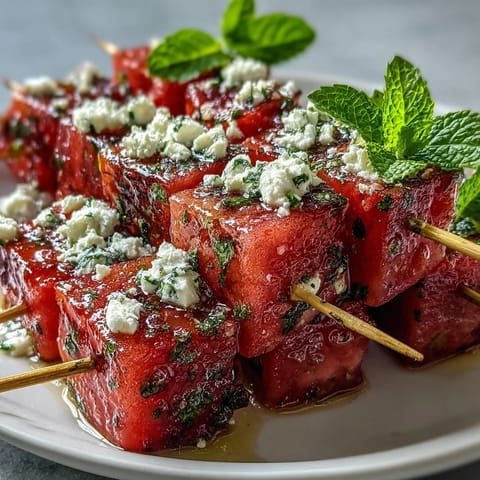 Wassermelone Feta Minze Spieße