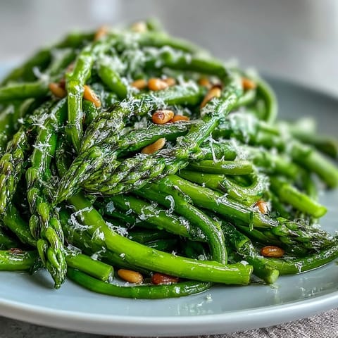 Zarte Spargelsprossen mit Zitrone und Parmesan, frisch und knackig, perfekt für den Frühling.