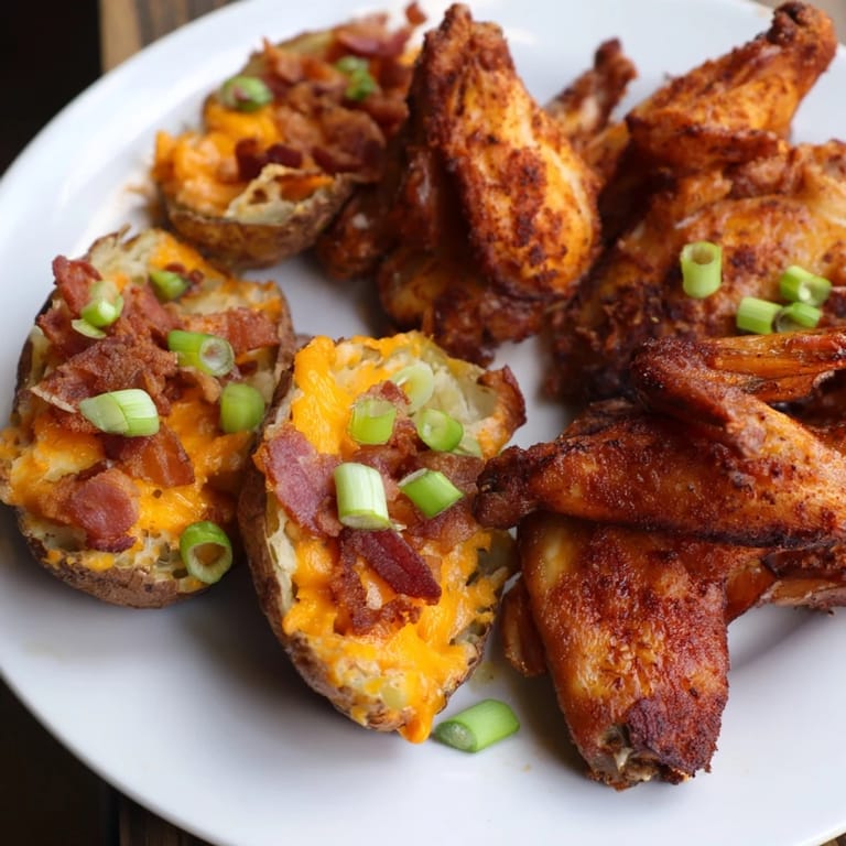 This hearty Touchdown Football Tailgate Spread showcases a delicious array of chicken wings and fresh veggies.