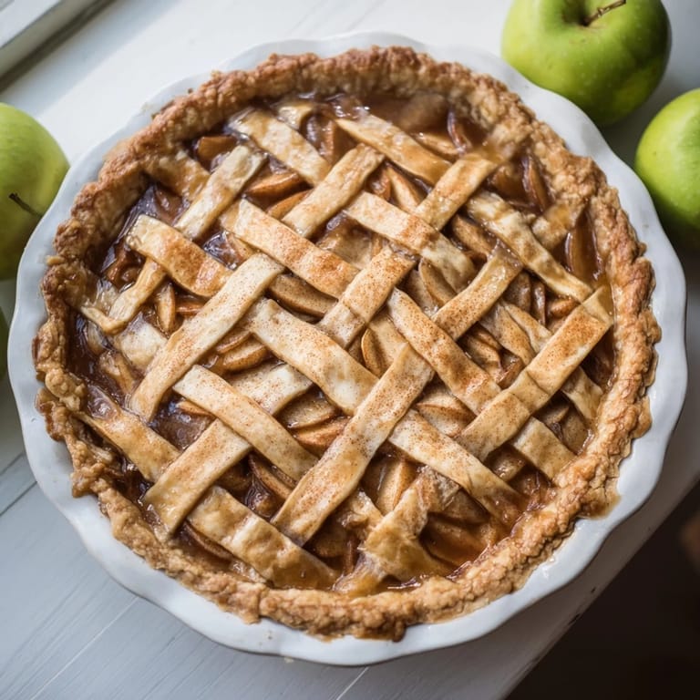 Golden-brown lattice orchard, a delicious dessert with a sweet apple and walnut filling.