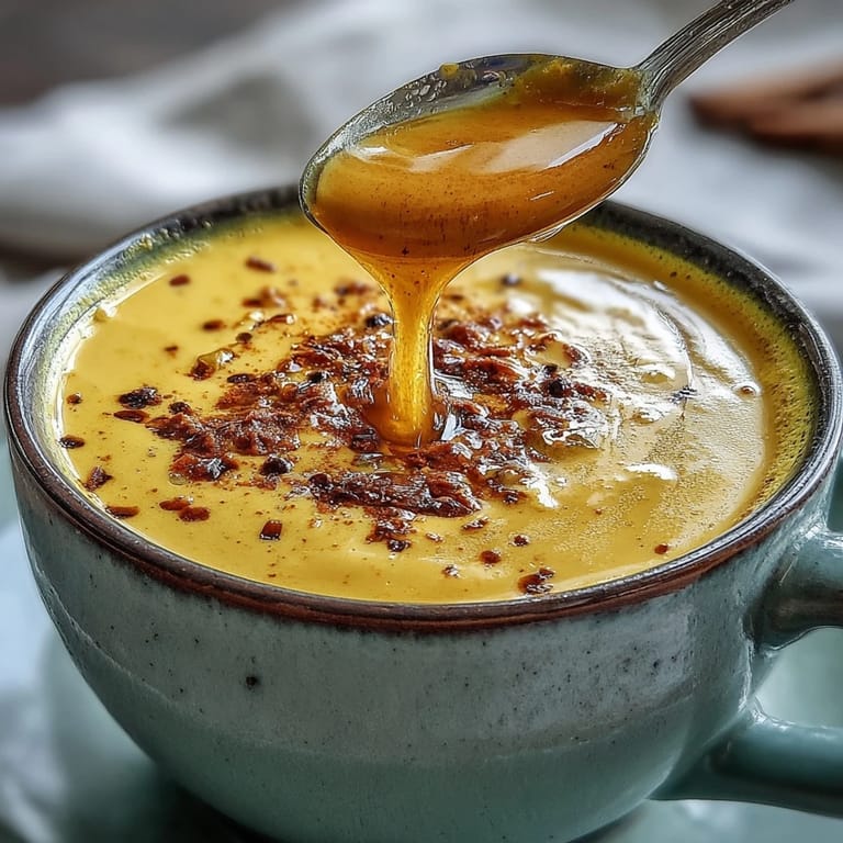 Frothy Turmeric and Ginger Golden Milk in a clear glass mug, paired with a cinnamon stick.