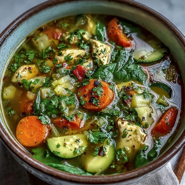 Würzige Turmeric Hähnchensuppe dampfend im Topf, serviert mit einem Spritzer Zitrone.