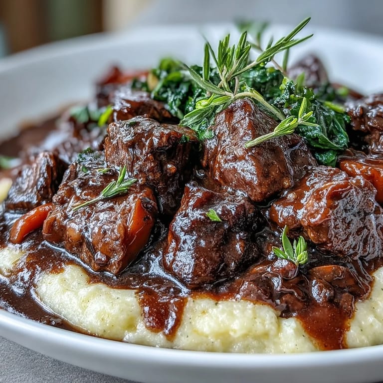 Herbstliches Venison Stew with Sloe Gin und Polenta Garnitur, perfekt für ein gemütliches Dinner zu viert.