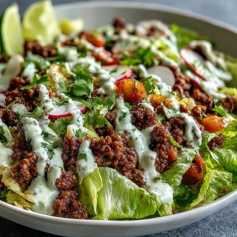 Stimmungsvolle Healthy Taco Bowl mit Rindfleisch, Rettich, Koriander und cremiger Limetten-Crema – perfekt für schnelle, glutenfreie Abendessen.