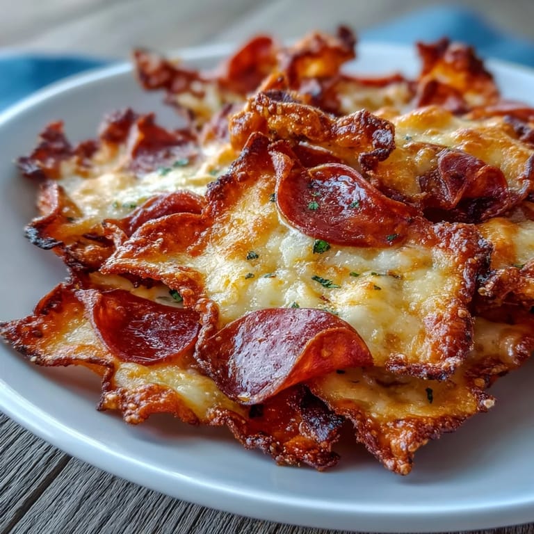 Heiße Pepperoni-Käse-Crisps direkt aus dem Ofen, mit geschmolzenem Käse und knuspriger Peperoni, ideal für Keto-Liebhaber.