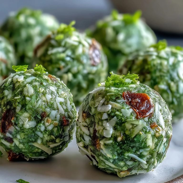 Grüne Matcha-Kokos-Energiebällchen mit Haferflocken, eine gesunde und belebende Snack-Option.