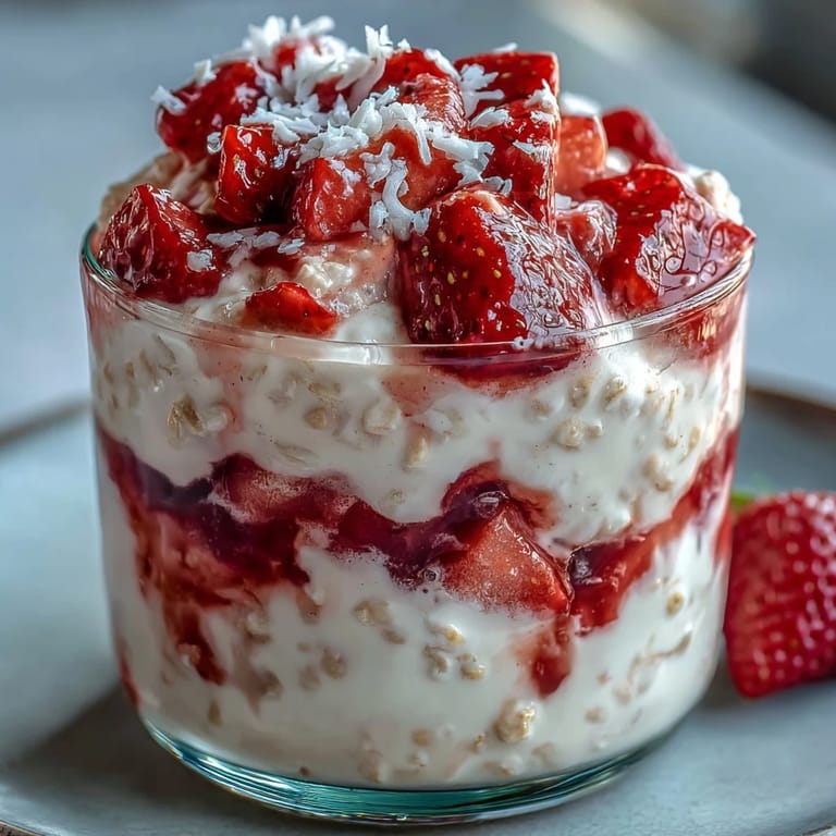 3. Bunter Frühstücks-Teller mit Erdbeer-Kokos-Overnight-Oats und Kokos-Joghurt-Topping