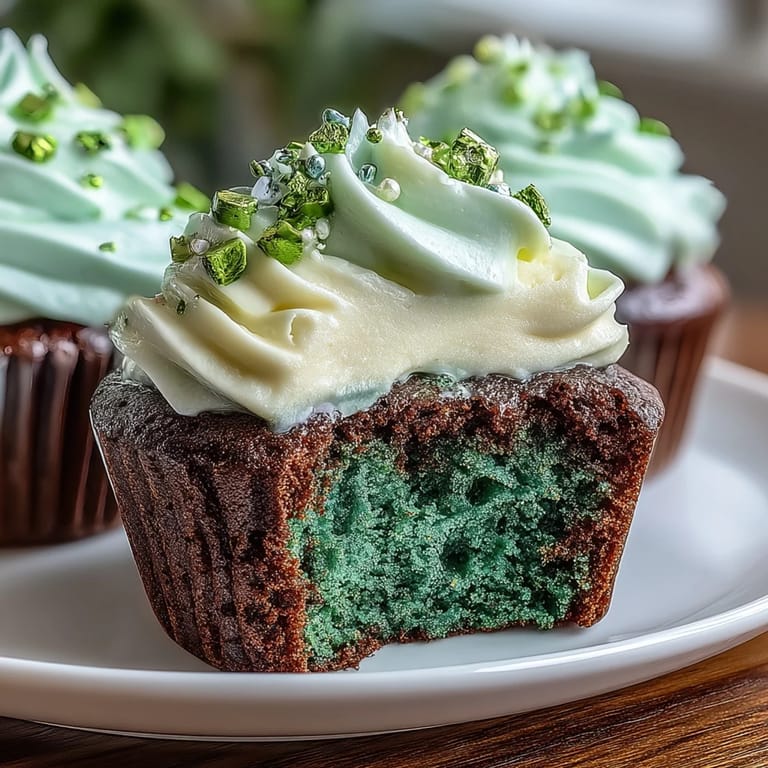 2. Bunte grüne Samtkuchen, dekoriert mit glatter Vanille-Buttercreme und grünen Streuseln, ein köstlicher Genuss für den St. Patrick's Day.  
