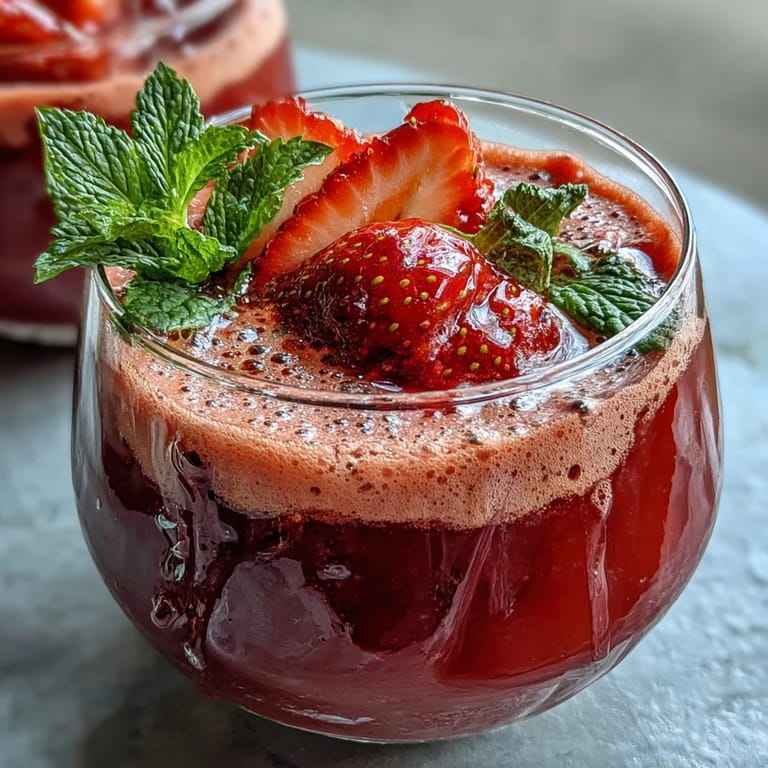 Frische Erdbeer-Mimosen-Mocktails mit leuchtend roter Frucht und goldener Orangennote in Champagnergläsern serviert.