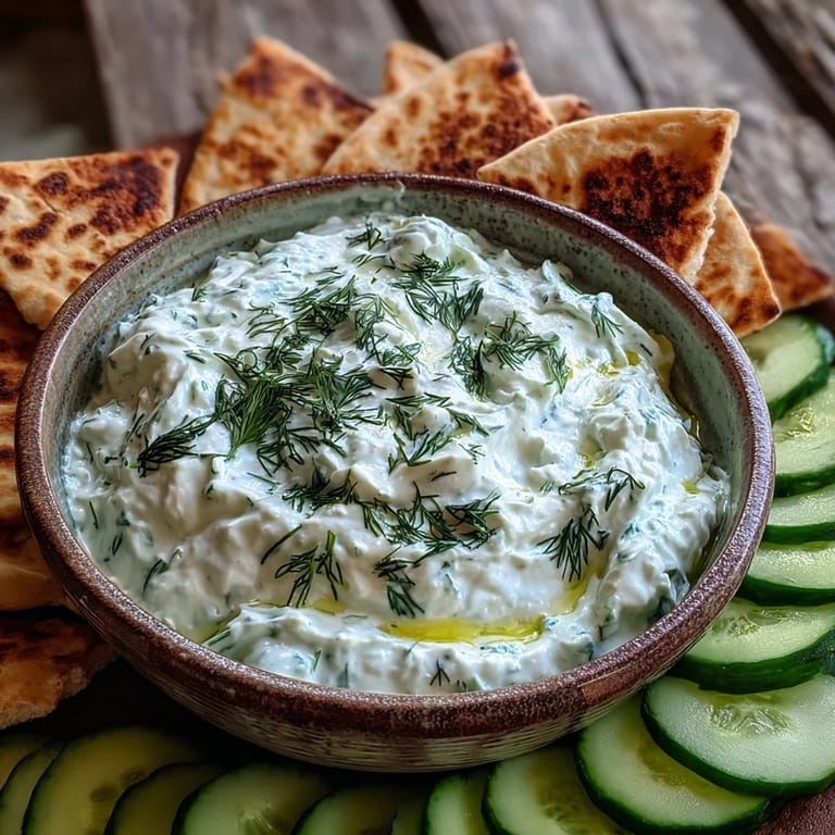 Leichter Skyr-Tzatziki mit Gurke und Zitrone, perfekt als Dip serviert.
