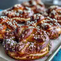 Festliche, grüne Brezel-Blätter in Kleeblattform, mit süßer Zuckerüberzug und bunten Streuseln für St. Patrick's Day.